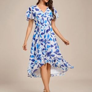 Ever Pretty Blue and White High Low Dress